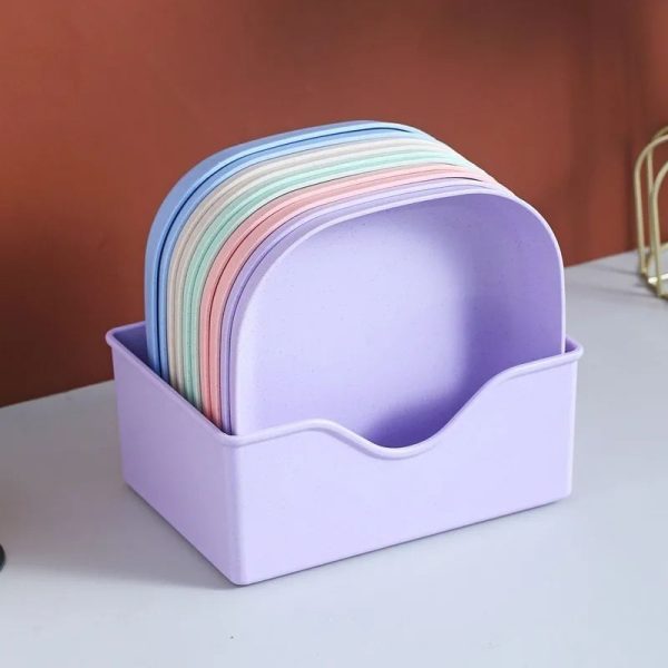 10-Piece Elliptical Plastic Dining Plate Set with Stand