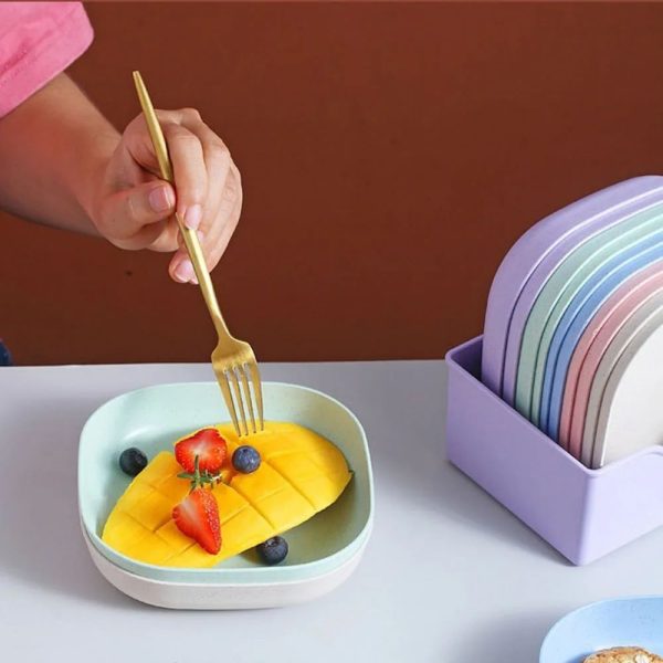 10-Piece Elliptical Plastic Dining Plate Set with Stand