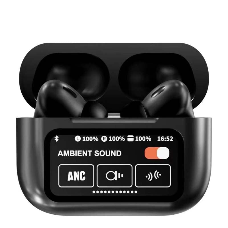 A9 Pro ANC Bluetooth 5.4 Earbuds with Smart Screen - Black