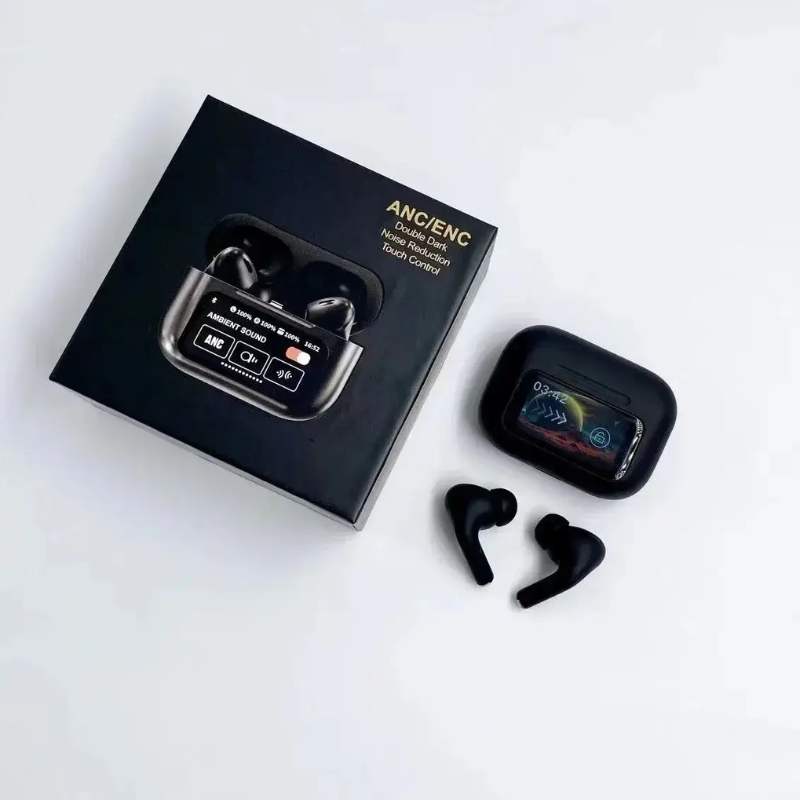 A9 Pro ANC Bluetooth 5.4 Earbuds with Smart Screen - Black