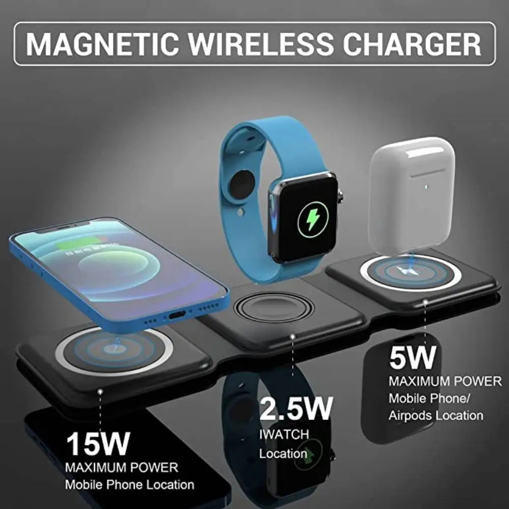 3-in-1 Foldable Magnetic Wireless Charger - 15W