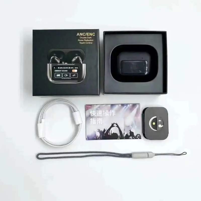 A9 Pro ANC Bluetooth 5.4 Earbuds with Smart Screen - Black