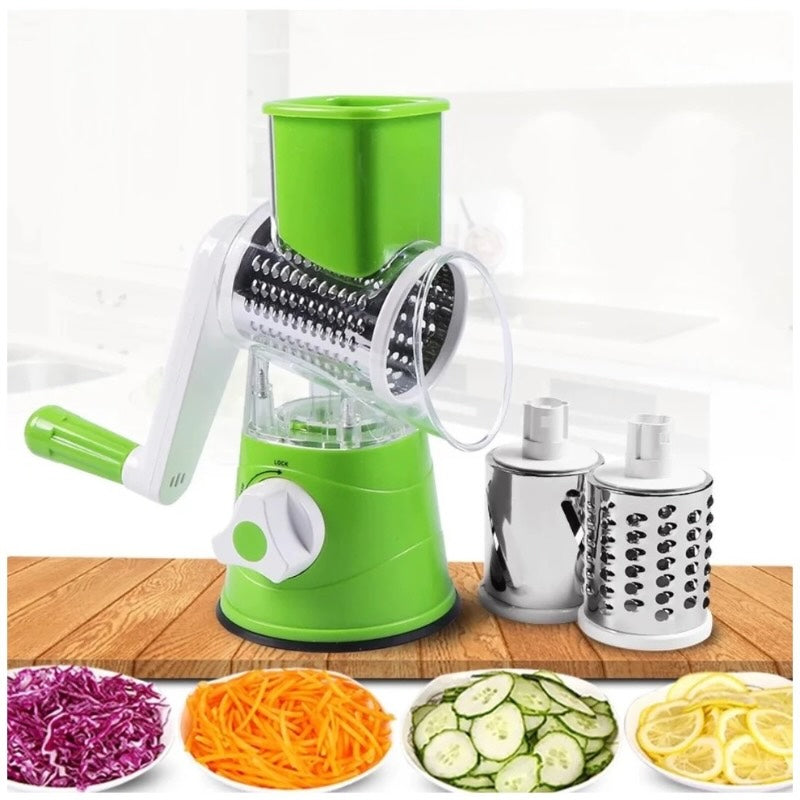 Manual Tabletop Drum Grater with 3 Stainless Steel Blades