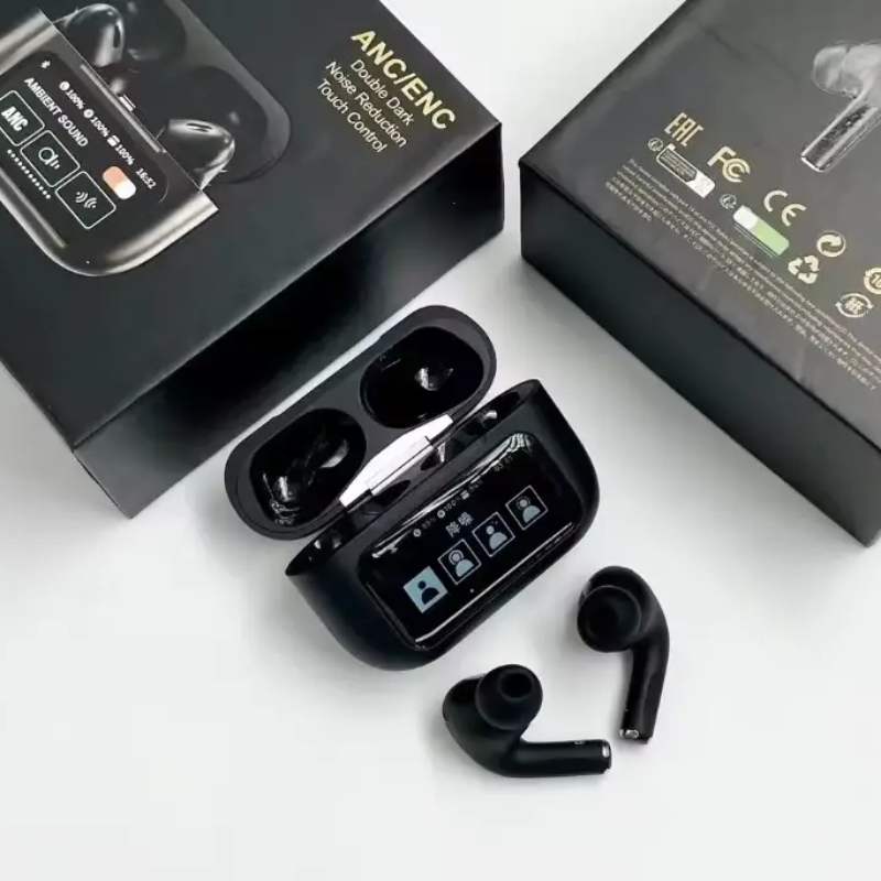 A9 Pro ANC Bluetooth 5.4 Earbuds with Smart Screen - Black