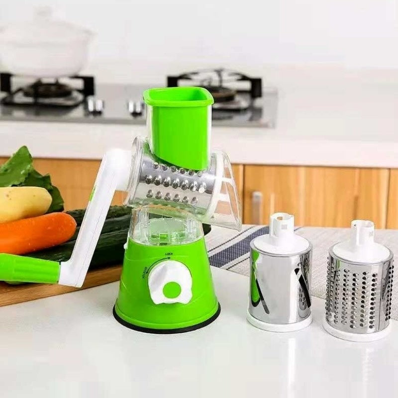Manual Tabletop Drum Grater with 3 Stainless Steel Blades
