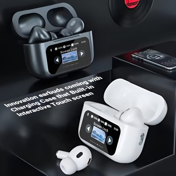 A9 Pro ANC Bluetooth 5.4 Earbuds with Smart Screen - White