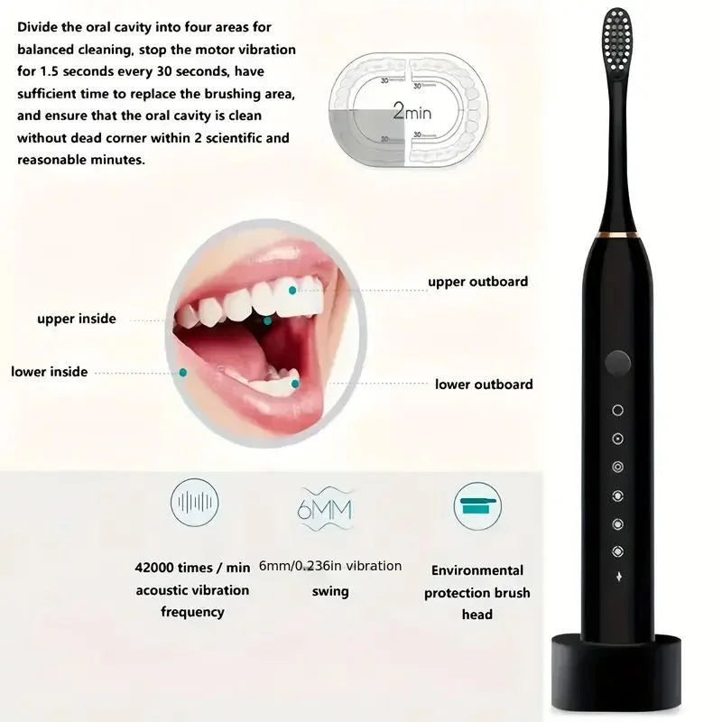 X3 Sonic Electric Toothbrush - 5 Modes, USB Rechargeable