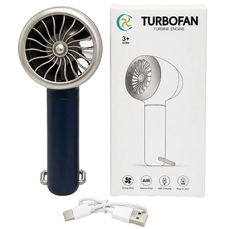 TurboFan rechargeable handheld USB mini fan with 3 speed modes