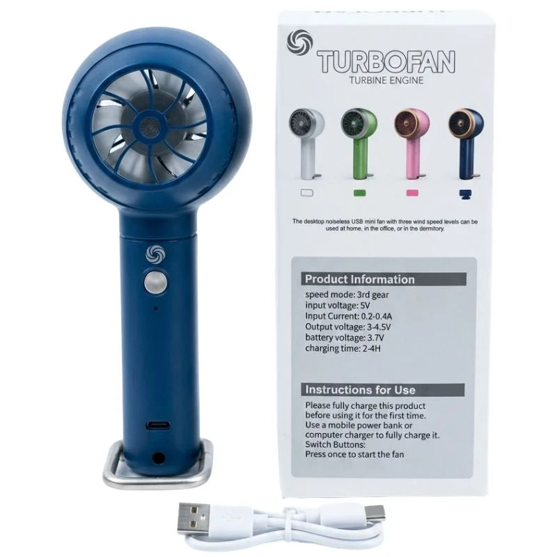 TurboFan rechargeable handheld USB mini fan with 3 speed modes