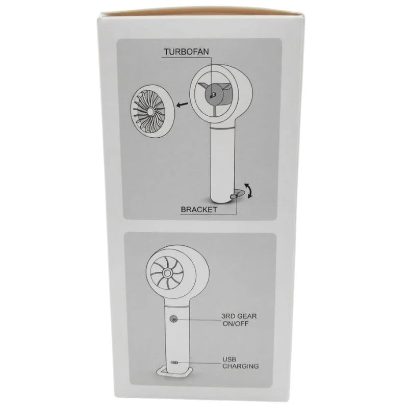 TurboFan rechargeable handheld USB mini fan with 3 speed modes