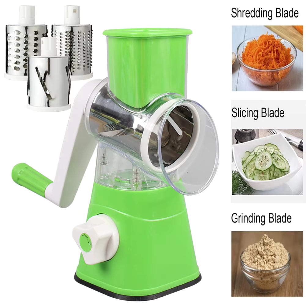 Manual Tabletop Drum Grater with 3 Stainless Steel Blades