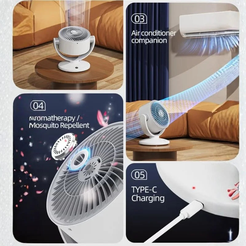 FT-905 rechargeable oscillating desktop fan with LED display