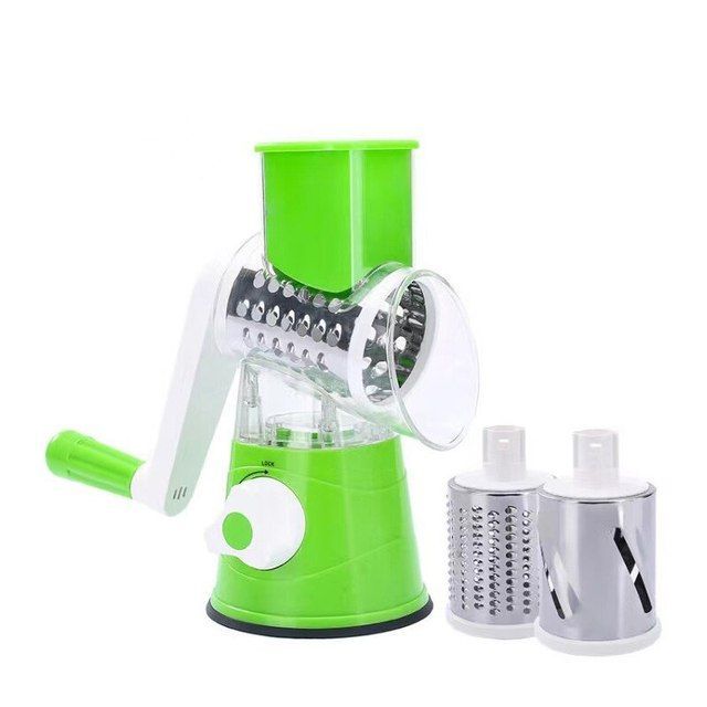 Manual Tabletop Drum Grater with 3 Stainless Steel Blades