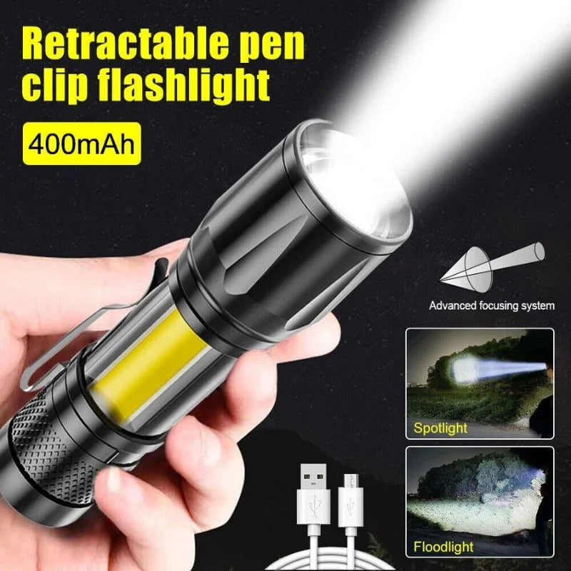 Rechargeable metal COB LED flashlight and emergency work light