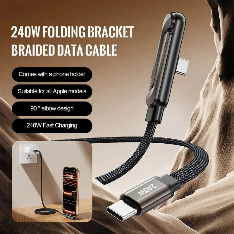 USB-C 240W fast charging cable with foldable phone stand