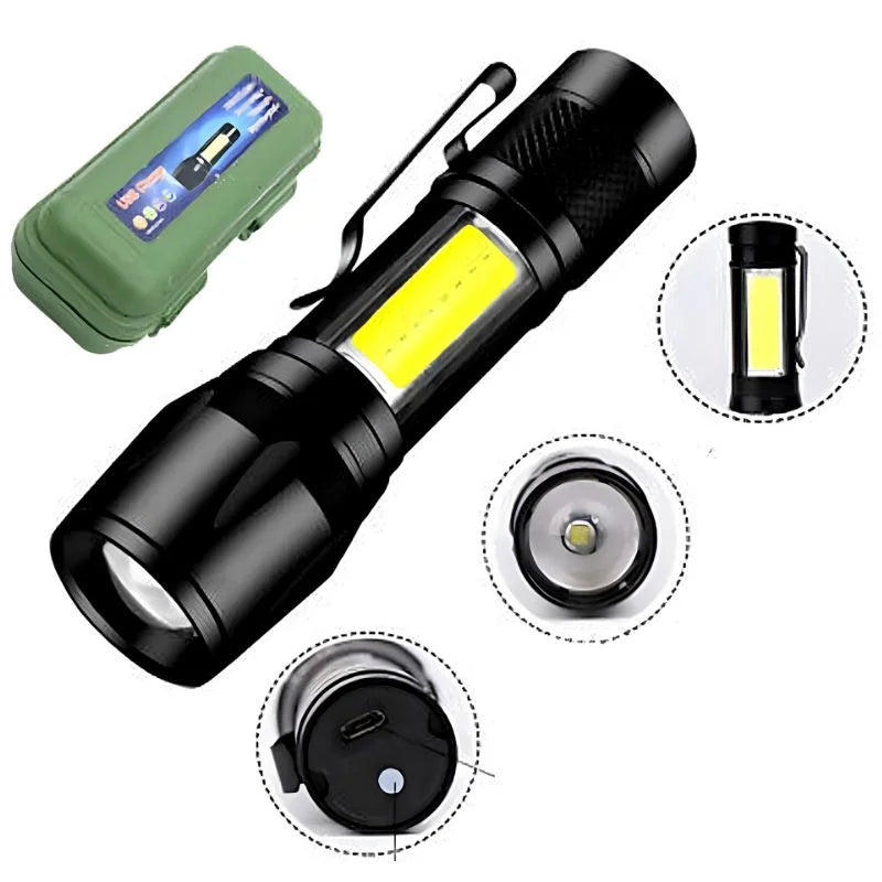 Rechargeable metal COB LED flashlight and emergency work light