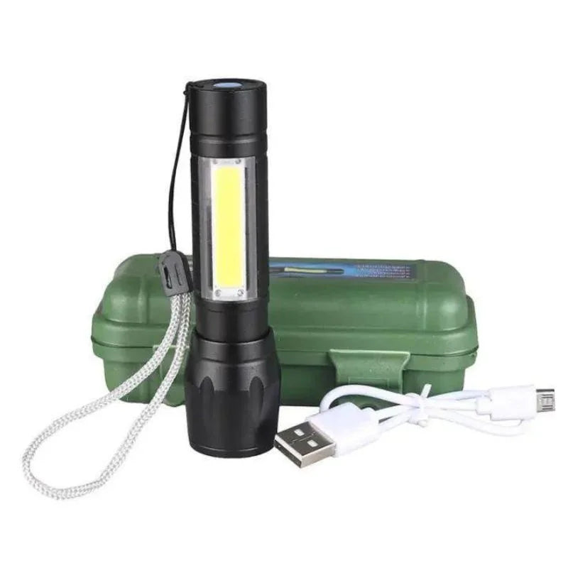 Rechargeable metal COB LED flashlight and emergency work light