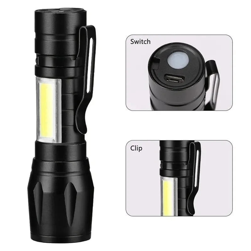 Rechargeable metal COB LED flashlight and emergency work light