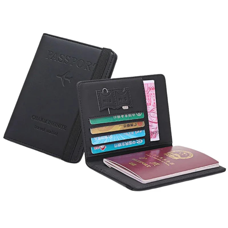 RFID blocking PU leather passport wallet and travel document holder