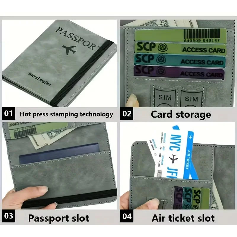 RFID blocking PU leather passport wallet and travel document holder