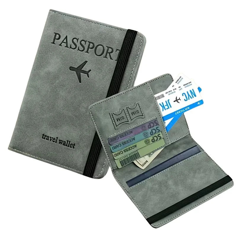 RFID blocking PU leather passport wallet and travel document holder
