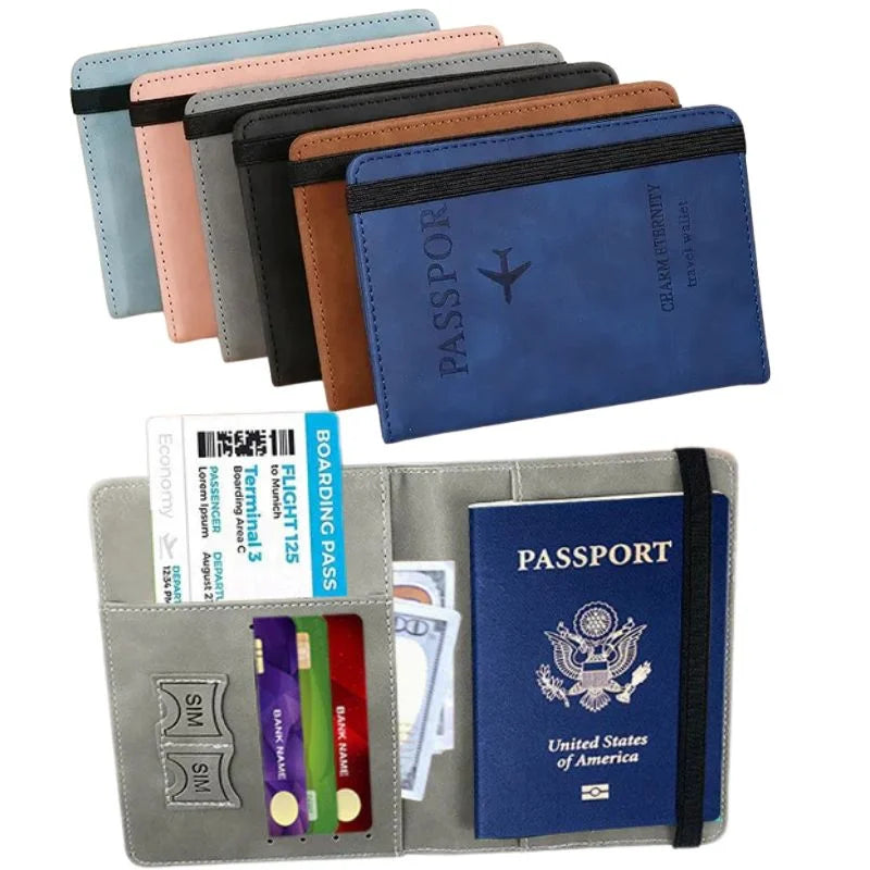 RFID blocking PU leather passport wallet and travel document holder
