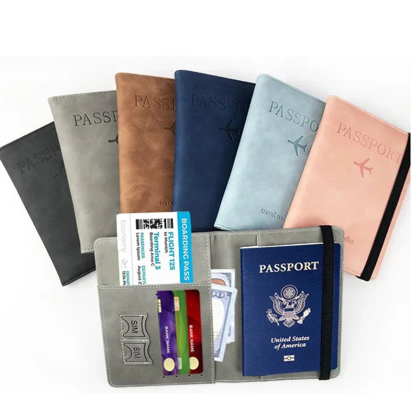 RFID blocking PU leather passport wallet and travel document holder