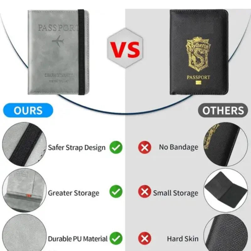 RFID blocking PU leather passport wallet and travel document holder