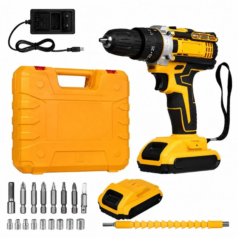 Cordless drill machine kit with 26 accessories