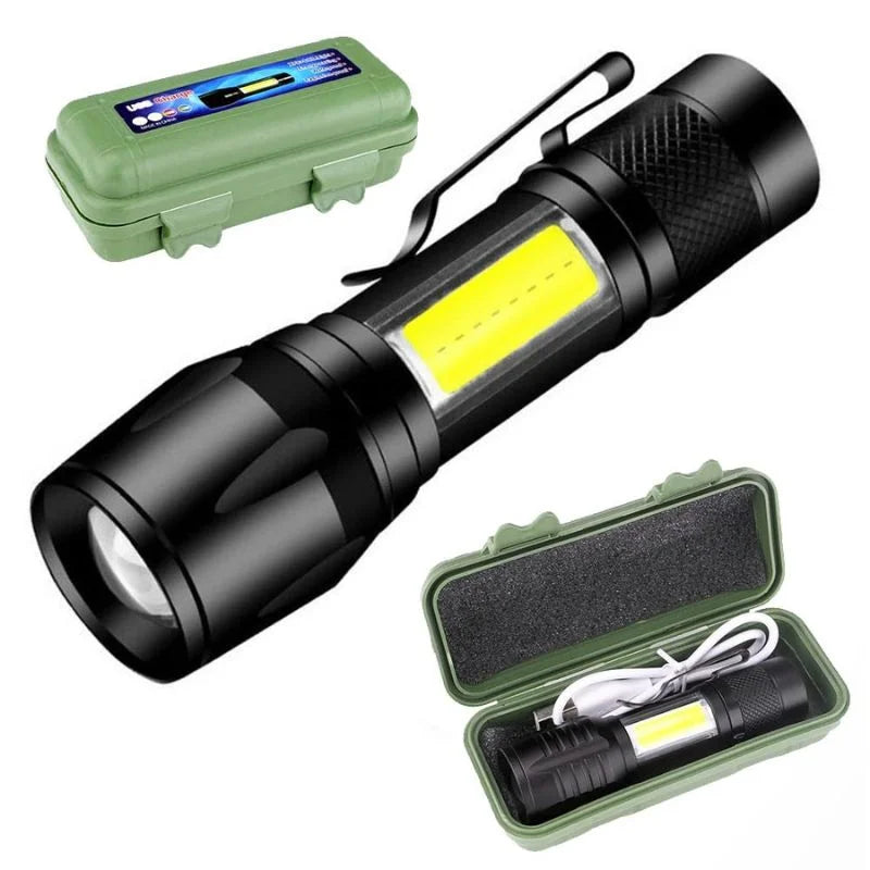 Rechargeable metal COB LED flashlight and emergency work light