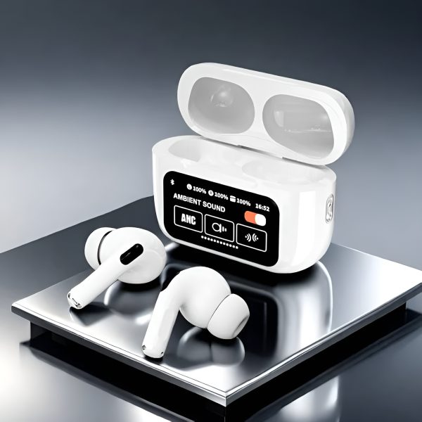 A9 Pro ANC Bluetooth 5.4 Earbuds with Smart Screen - White
