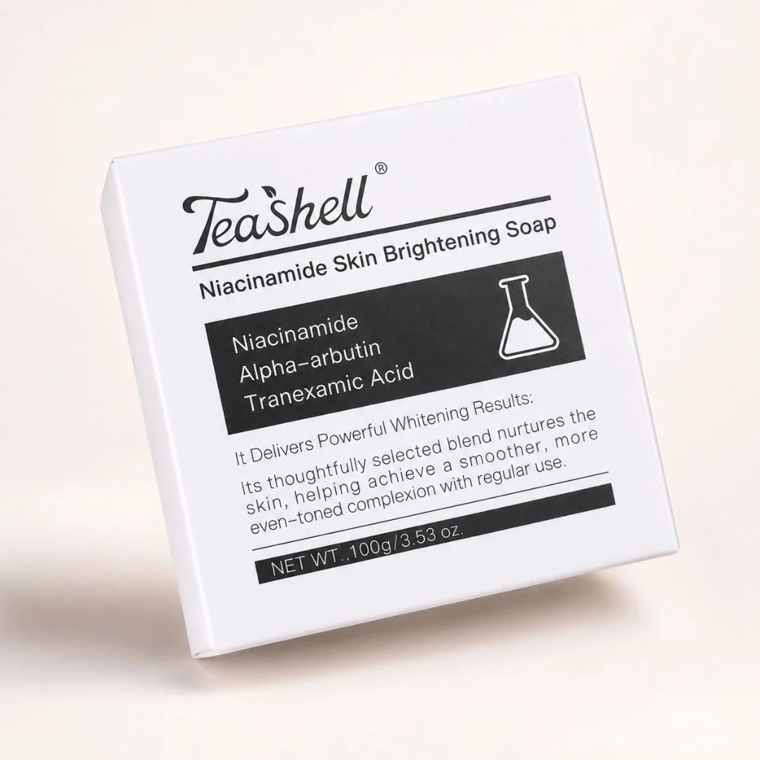 TeaShell Niacinamide Skin Brightening Soap 100g packaging close-up