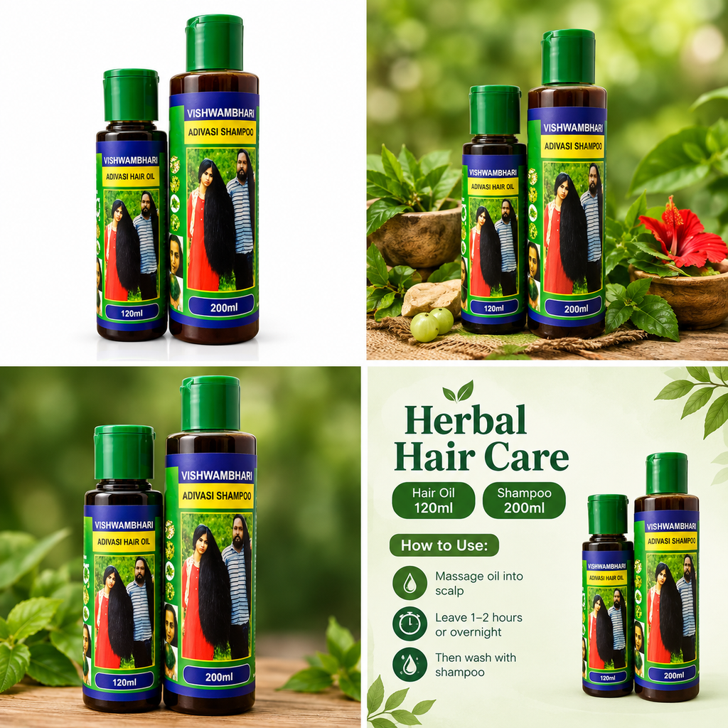 Vishwambhari Adivasi Herbal Hair Oil & Shampoo Combo – 120ml + 200ml