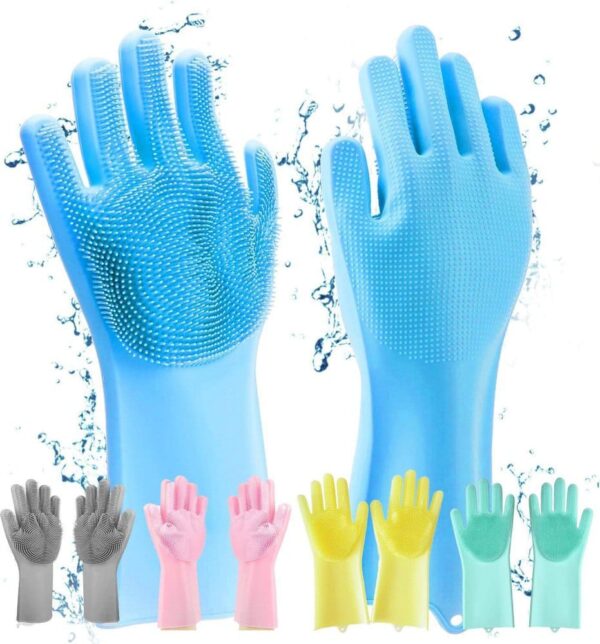 Reusable Silicone Cleaning Gloves with Built-In Scrubber