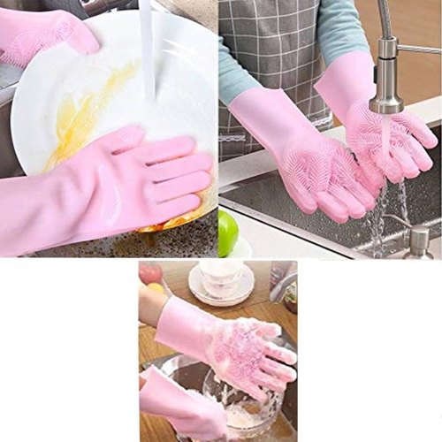 Reusable Silicone Cleaning Gloves with Built-In Scrubber