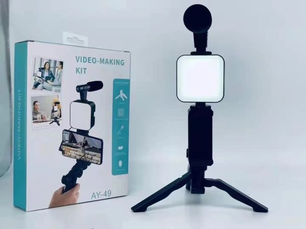 AY-49 Video Making Kit with Tripod, LED Light & Microphone