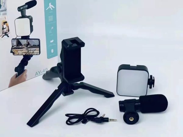 AY-49 Video Making Kit with Tripod, LED Light & Microphone