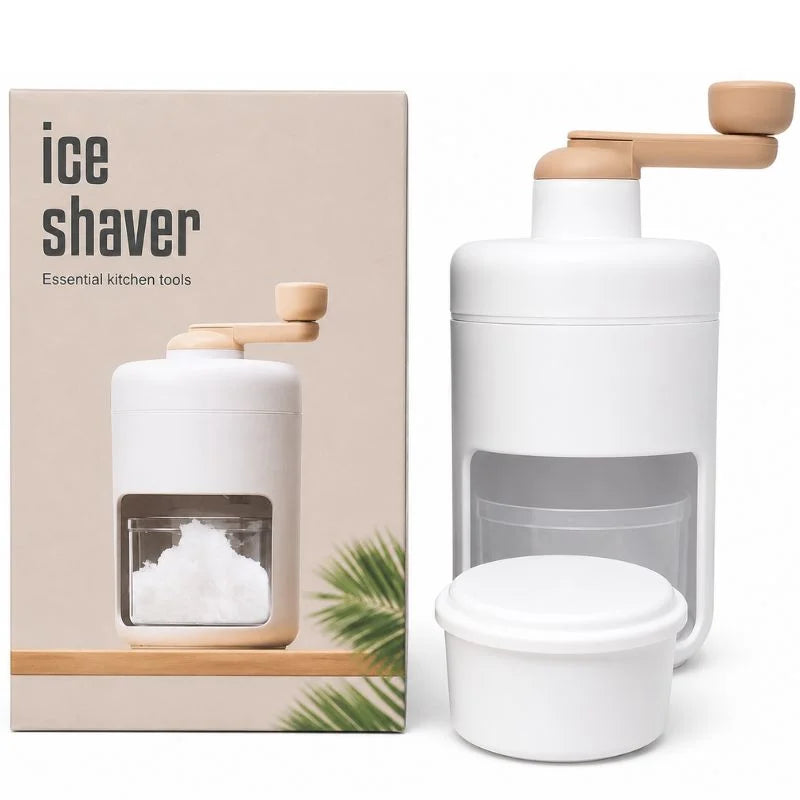 Portable manual ice shaver and snow cone maker